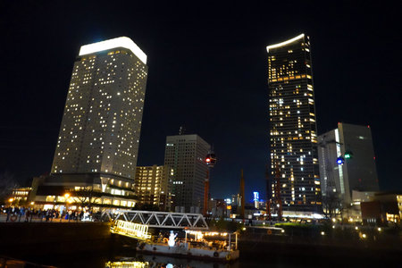 Night view of Yokohama, Japan. Yokohama is the capital and largest city of Japan.の写真素材