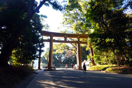 Torii gate in Tokyo, Japan. Torii gate is one of the most famous landmark in Tokyo.の写真素材