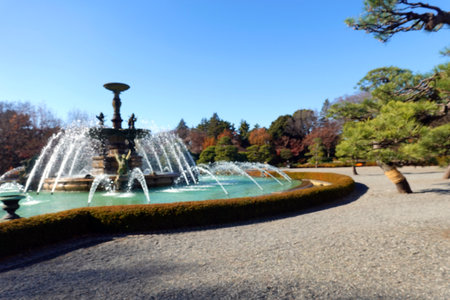 Fountain in the park on a sunny day, close-upの写真素材