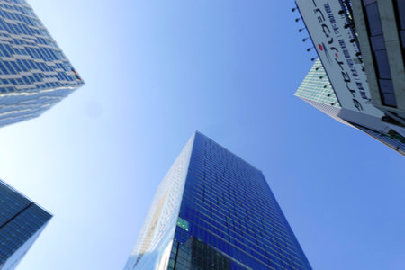Shinjuku skyscrapers in Tokyo, Japan with clear blue skyの写真素材