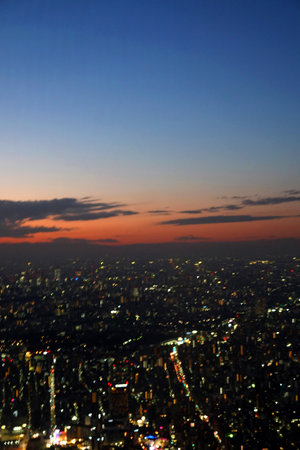 Cityscape of Seoul at sunset, South Korea. Blurred image.の写真素材