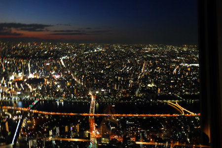 Night view of Tokyo from the window of a skyscraper, Japanの写真素材