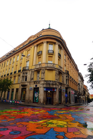 Street view of historical center of Budapest, Hungary.のeditorial素材