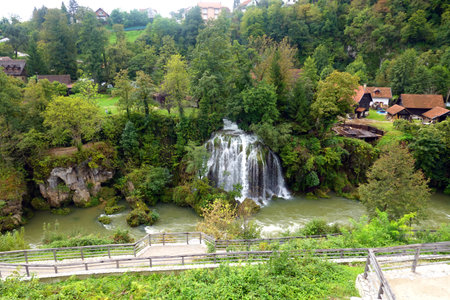 Waterfalls in the village of Schmalkalden, Switzerlandの写真素材