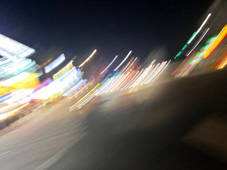 light trails on the road in the city at night. long exposure