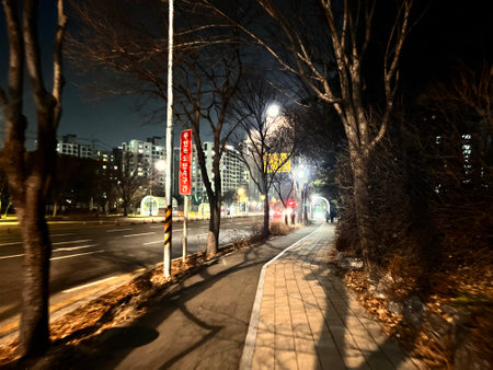 Night view of a street in the city. Long exposure photo.の写真素材