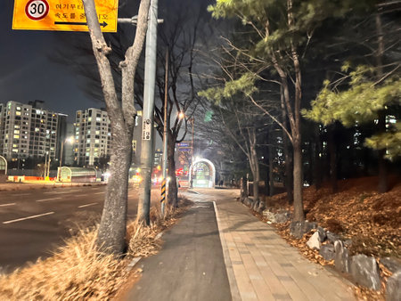 Night view of a street in Beijing, China. Long exposure photography.の写真素材