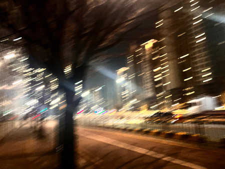 blurred of car in city at night,hongkong