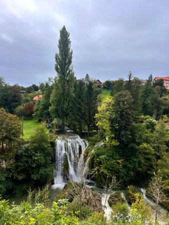 Waterfall in the village of Hrvatska, Slovakiaの写真素材