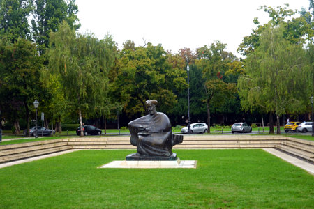 Sculpture of a man in the parkの写真素材