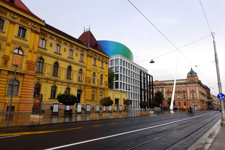 Street view of downtown Riga, Latvia. Riga is the capital and largest city of Latvia.の写真素材