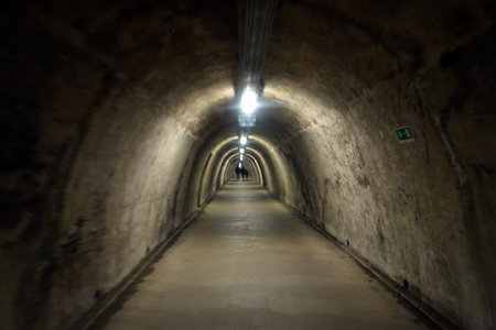 Underground tunnel in Prague, Czech Republic. Long exposure photo.の写真素材