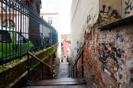 Narrow street in the old town of Gdansk, Polandの写真素材