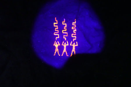 Gemini zodiac sign in neon light, closeup of photoの写真素材