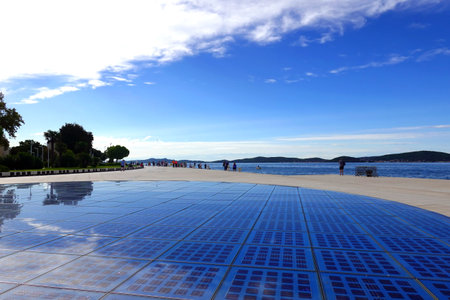 Solar panels on the beach, closeup of photo.の写真素材