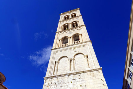 Bell tower of the Cathedral of St. Nicholas in Trogir, Croatiaの写真素材