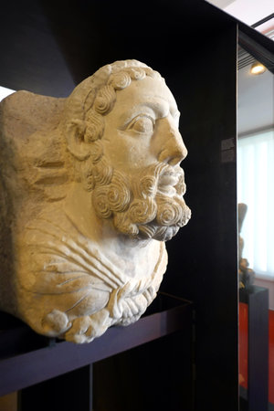 Lion head sculpture in a museum