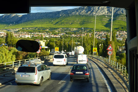 Traffic on the road in Budapest.の写真素材
