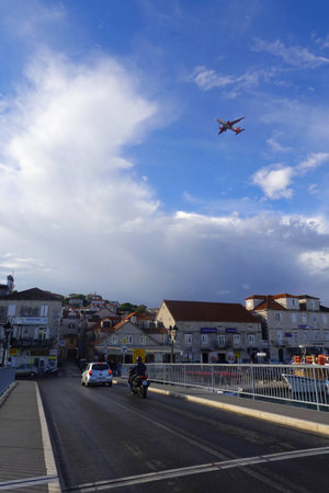 Airplane in the city of San Sebastian.の写真素材