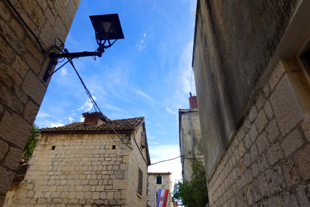 Street lamp in the old town of Dubrovnik, Croatia.の写真素材