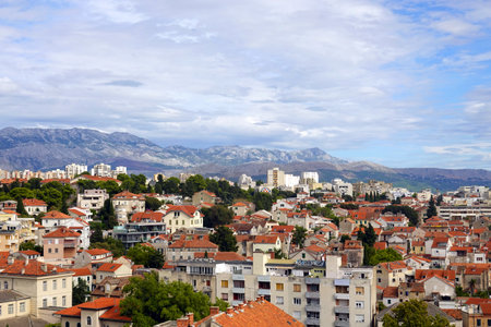 Panoramic view of the city of Split, Croatia. Split is the capital and largest city of Croatia.の写真素材