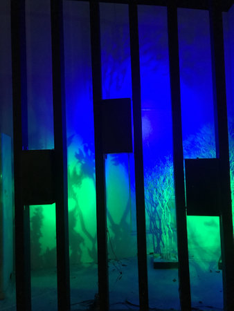 Halloween background. The silhouette of a zombie in the dark behind bars.の写真素材