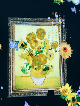 Flower painting on the wall at Wat Phra Kaew, Thailand.