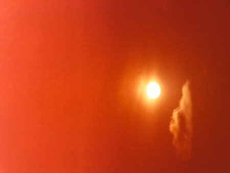 Sunset in the red sky with clouds, closeup of photo