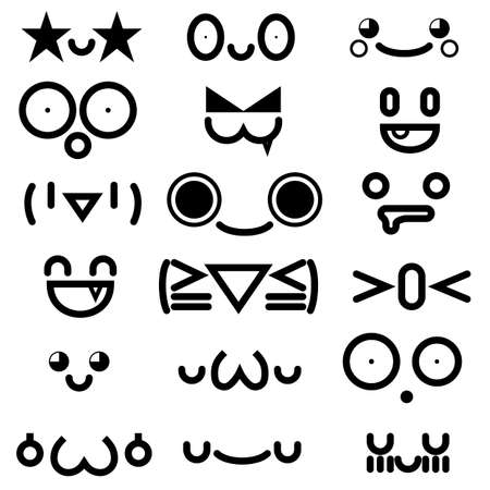 cute kawaii emoticon face collection isolated on white background.のイラスト素材