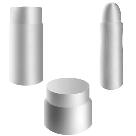 3d blank cosmetic packs: cream jar, deodorant, cosmetical bottle. Vector illustration. Set for package designのイラスト素材