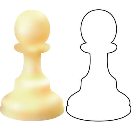 White wooden chess figure pawn isolated on white background. Chess piece Pawn. Realistic vector illustration 3d and line.のイラスト素材