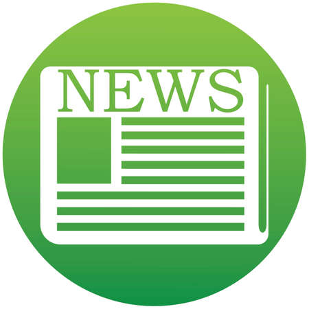 Newspaper in green gradient circle icon on white. Vector illustration. Icon of a setのイラスト素材