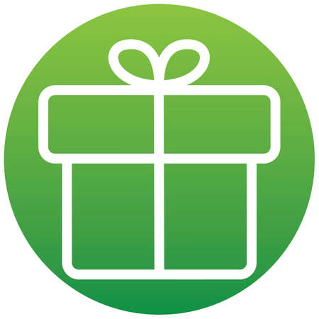 Gift box - Vector icon / button, graphic design element of a set in trendy flat style isolated on white background. Retro symbol on green gradient button.のイラスト素材