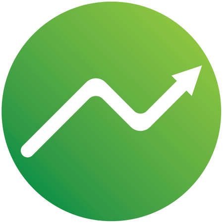 Stock Market Up Arrow Statistics vector icon, chart symbol. Modern, Simple flat illustration for business, marketing internet concept on white background. Trendy modern vector symbol for web site design or mobile app. Symbol on green gradient button.のイラスト素材