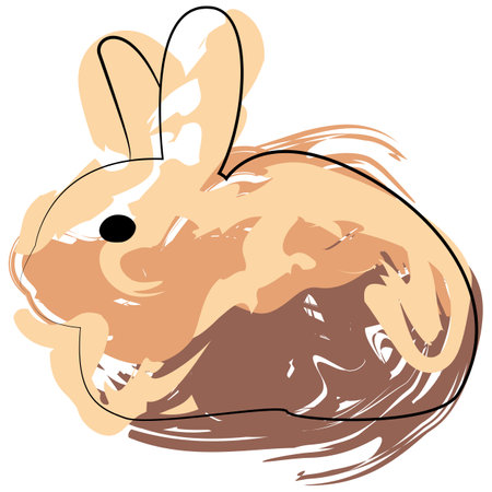 Vector illustration on a white background of line rabbit with paint spots.のイラスト素材
