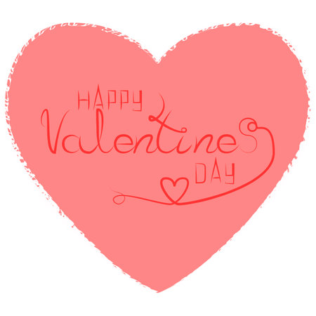 Happy Valentines Day typography poster with handwritten calligraphy text on heart, red text on pink heart isolated on white background. Vector Illustration EPS 10のイラスト素材