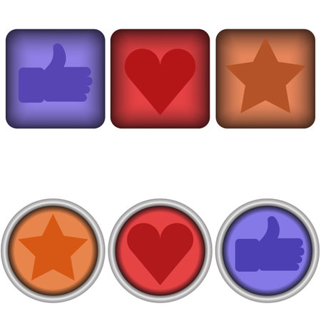 Set of 6 glossy social vector like buttons