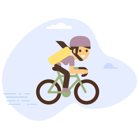 Courier bicycle delivery girl with parcel box on the back. Ecological city bike delivering service illustration with modern cyclist carrying package.のイラスト素材
