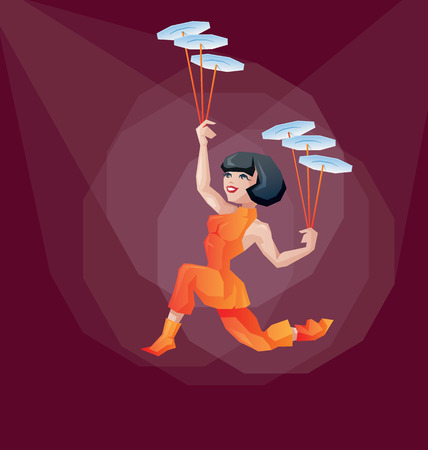 Cute cartoon Young circus artist perform Spinning Plate Juggling のイラスト素材