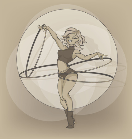 silhouettes and inkpen of circus performer. Cartoon.hoola hoop hoopingのイラスト素材