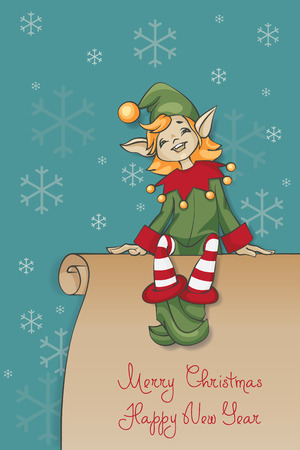Christmas background design with cute cartoon Sants helpers - elfのイラスト素材