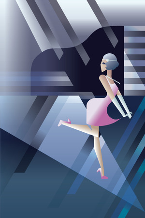 Twenties style background geometric design with flappers girl  dancing on night club partyのイラスト素材