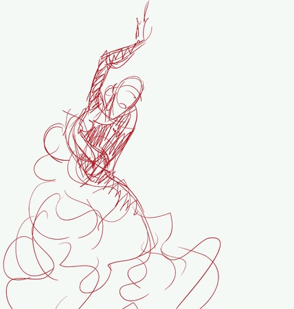 Stilized in sketch silhouette of spanish flamenco dancerのイラスト素材