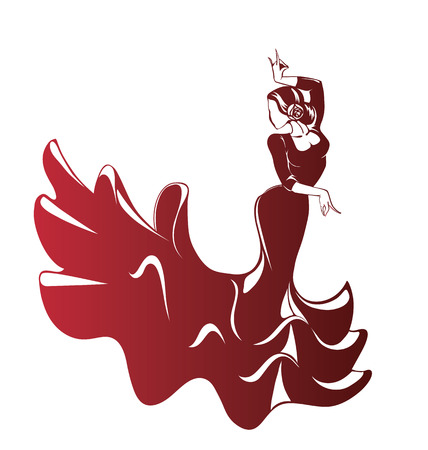 Silhouette young female flamenco performer in expressive poseのイラスト素材