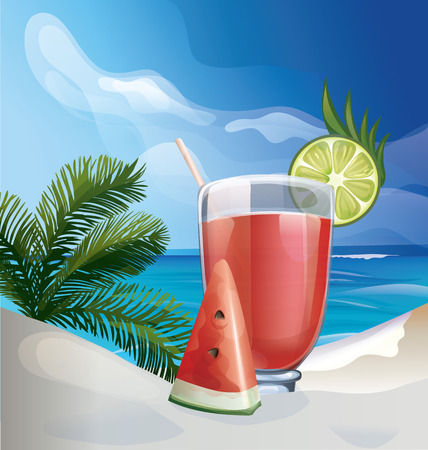 Background design of juicy cocktail on ocean beachのイラスト素材