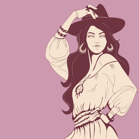 fashion illustration design entho chic style girlのイラスト素材