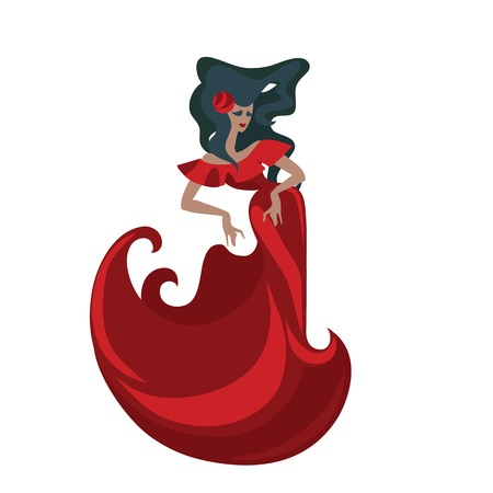 flat design illustration with woman dancer flamenco in spectacular poseのイラスト素材