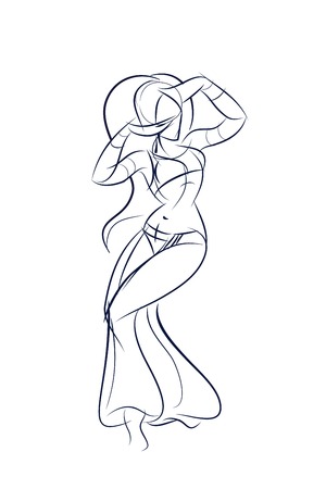 line ink style sketch figure gesture drawing of belly dancerのイラスト素材