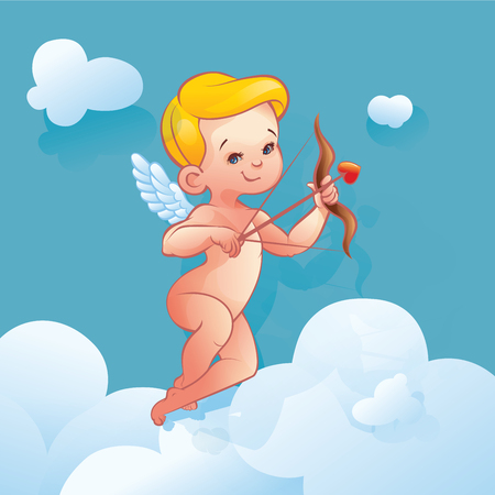 Cupid Love silhouette with bow and arrow and speech bubbleのイラスト素材