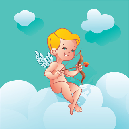 Cupid Love silhouette with bow and arrow and speech bubbleのイラスト素材